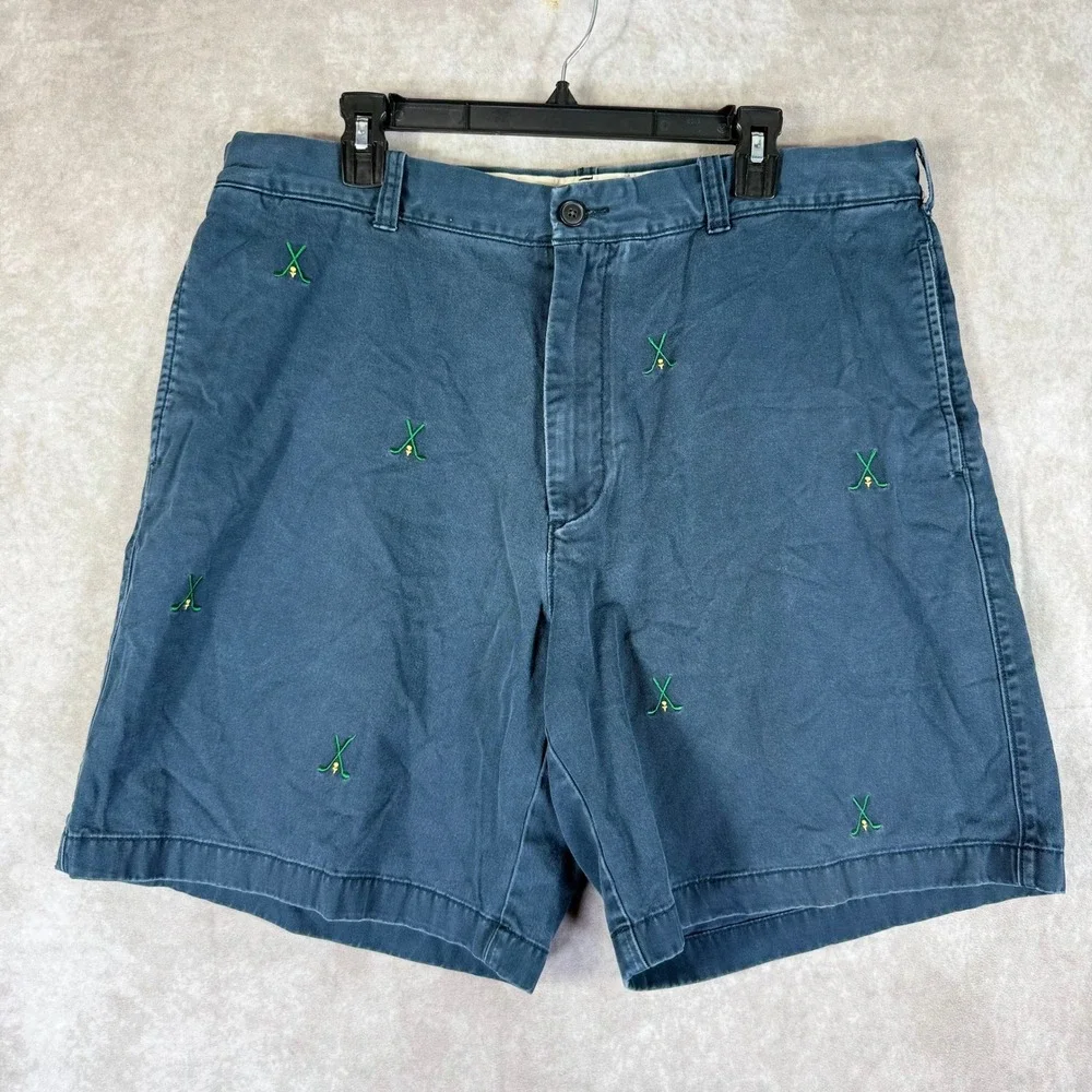 J.Crew Chino Shorts Mens 38 Navy‎ Blue Embroidered Golf Club Motif Cotton Twill
